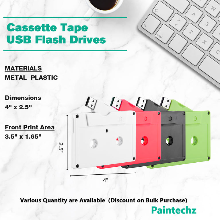 Paintechz Custom Cassette Tape USB Flash Drives Bulk, Personalized Logo or Text - 50 Pack