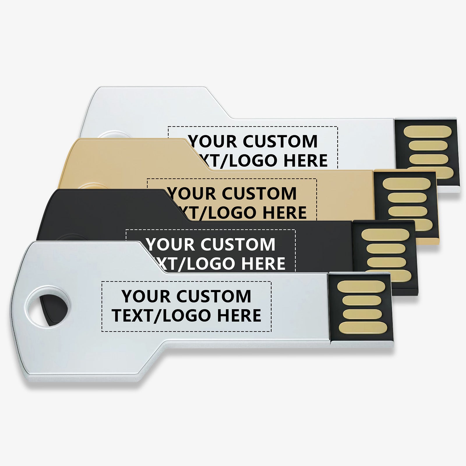 Custom Key USB Flash Drives Bulk, Personalized Logo or Text - 50 Pack