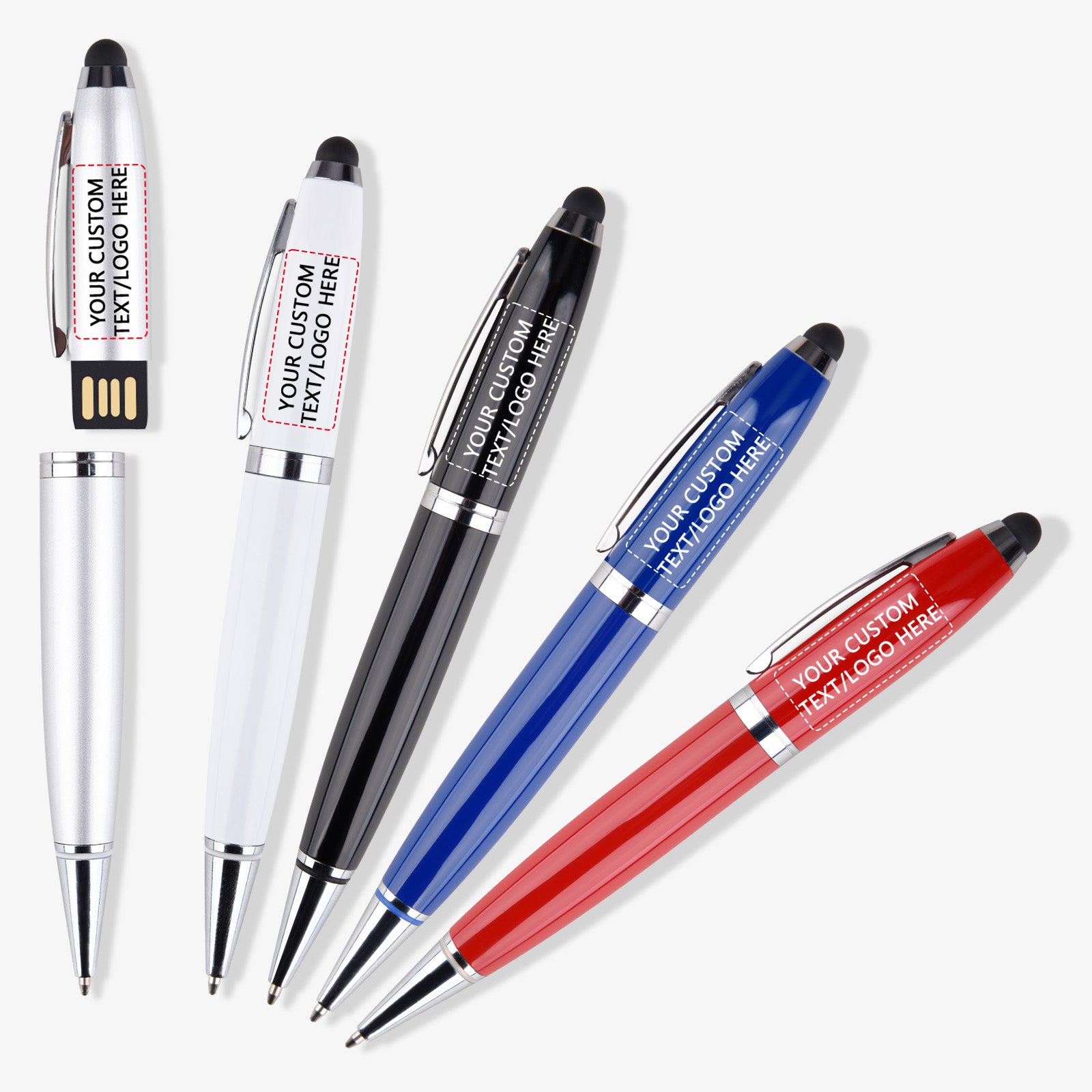 Custom Pen USB Flash Drives Bulk, Personalized Logo or Text - 50 Pack