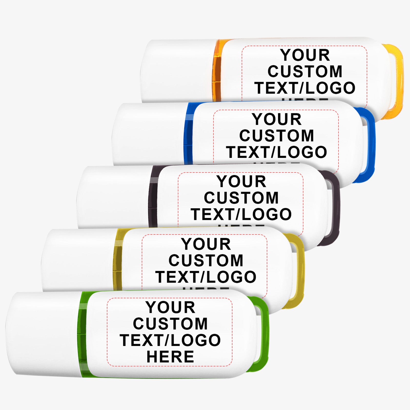 Custom Anti-Lost Cap USB Flash Drives, Personalized Logo or Text - 50 Pack