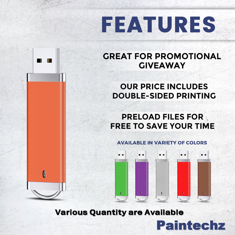 Paintechz Custom Classic USB Flash Drives Bulk, Personalized Logo or Text - 50 Pack