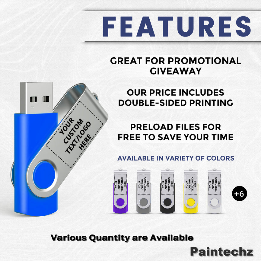 Paintechz Custom Swivel USB Flash Drives Bulk, Personalized Logo or Text - 50 Pack