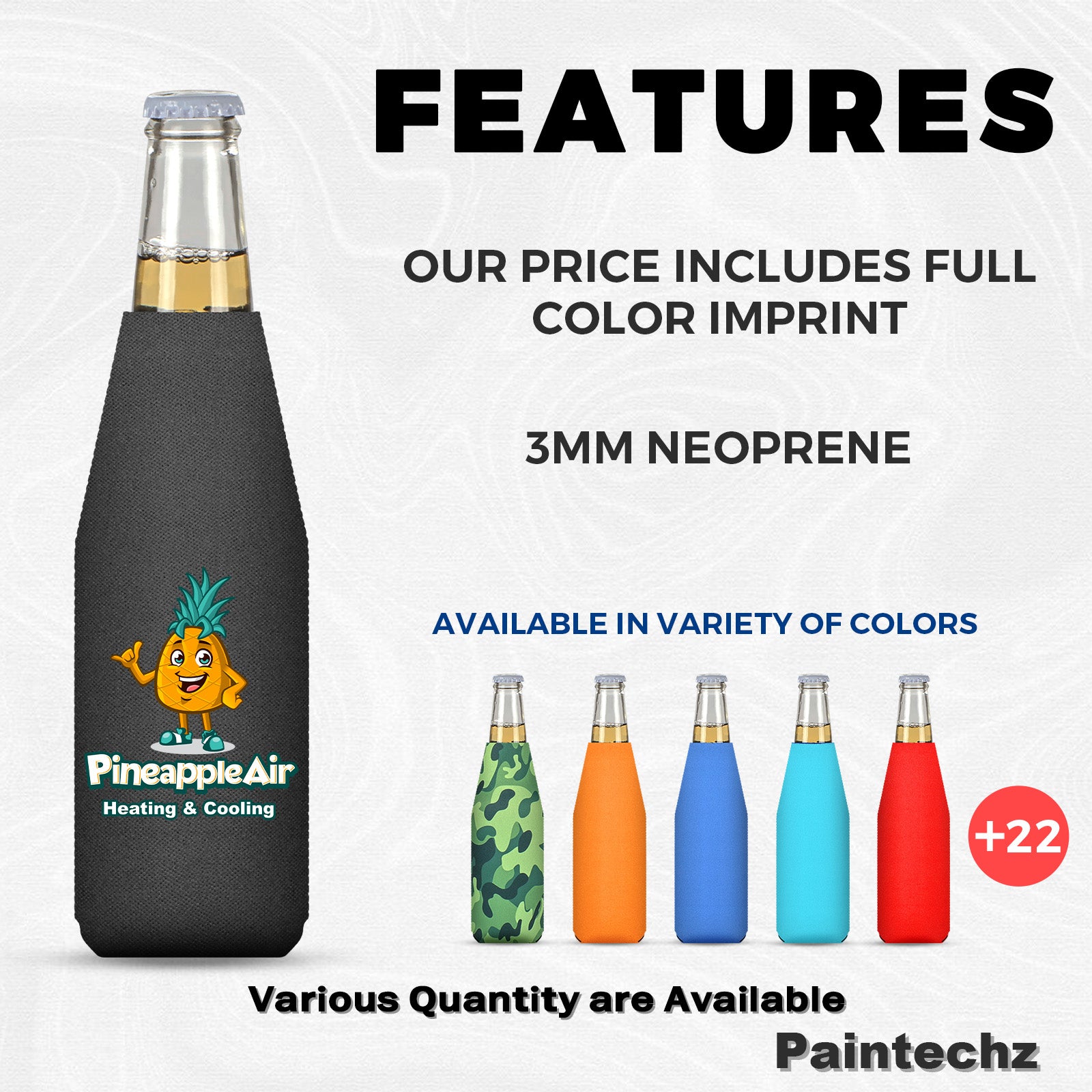 Custom Neoprene Zipper Beer Bottle Coolers, Personalized Logo, Photo or Text Bulk
