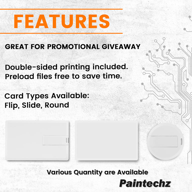 Paintechz Custom Credit Card USB Flash Drives Bulk, Personalized Logo or Text - 50 Pack