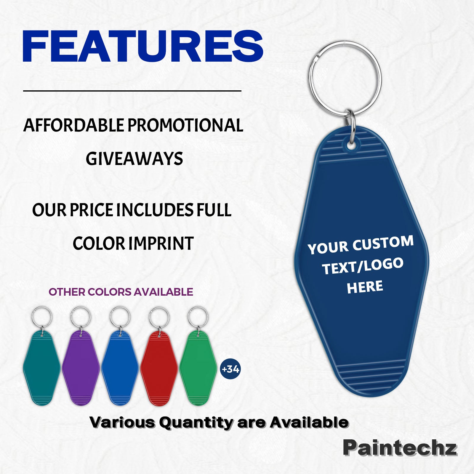 Custom Vintage Hotel Motel Keychains, Personalized Logo, Text Bulk