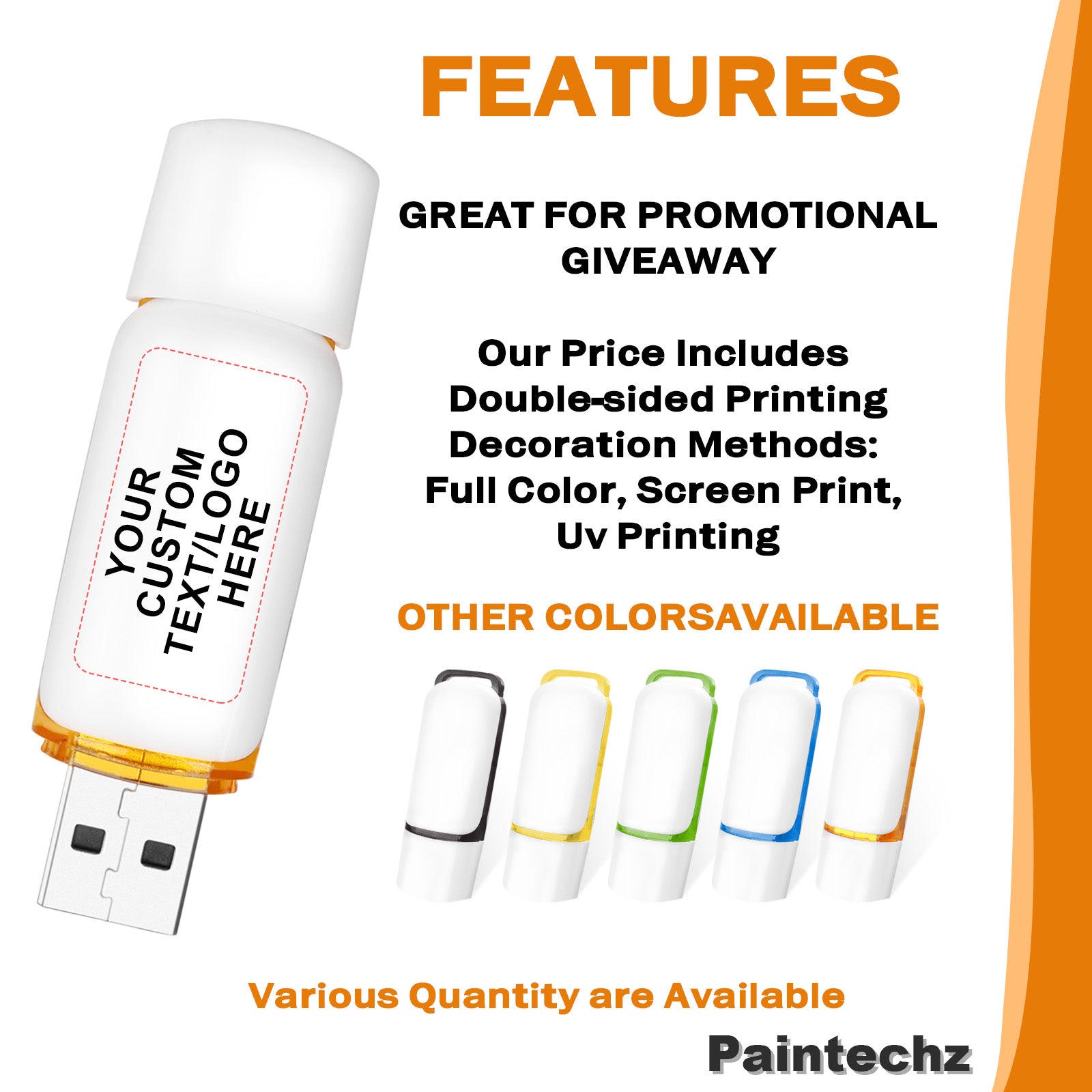Custom Anti-Lost Cap USB Flash Drives, Personalized Logo or Text - 50 Pack