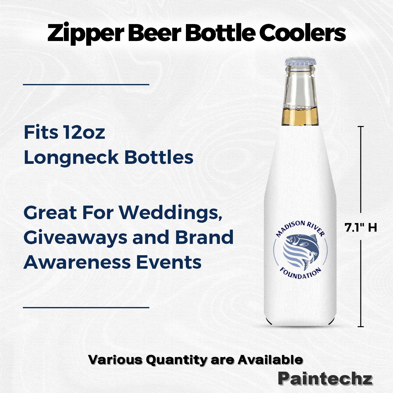 Custom Neoprene Zipper Beer Bottle Coolers, Personalized Logo, Photo or Text Bulk
