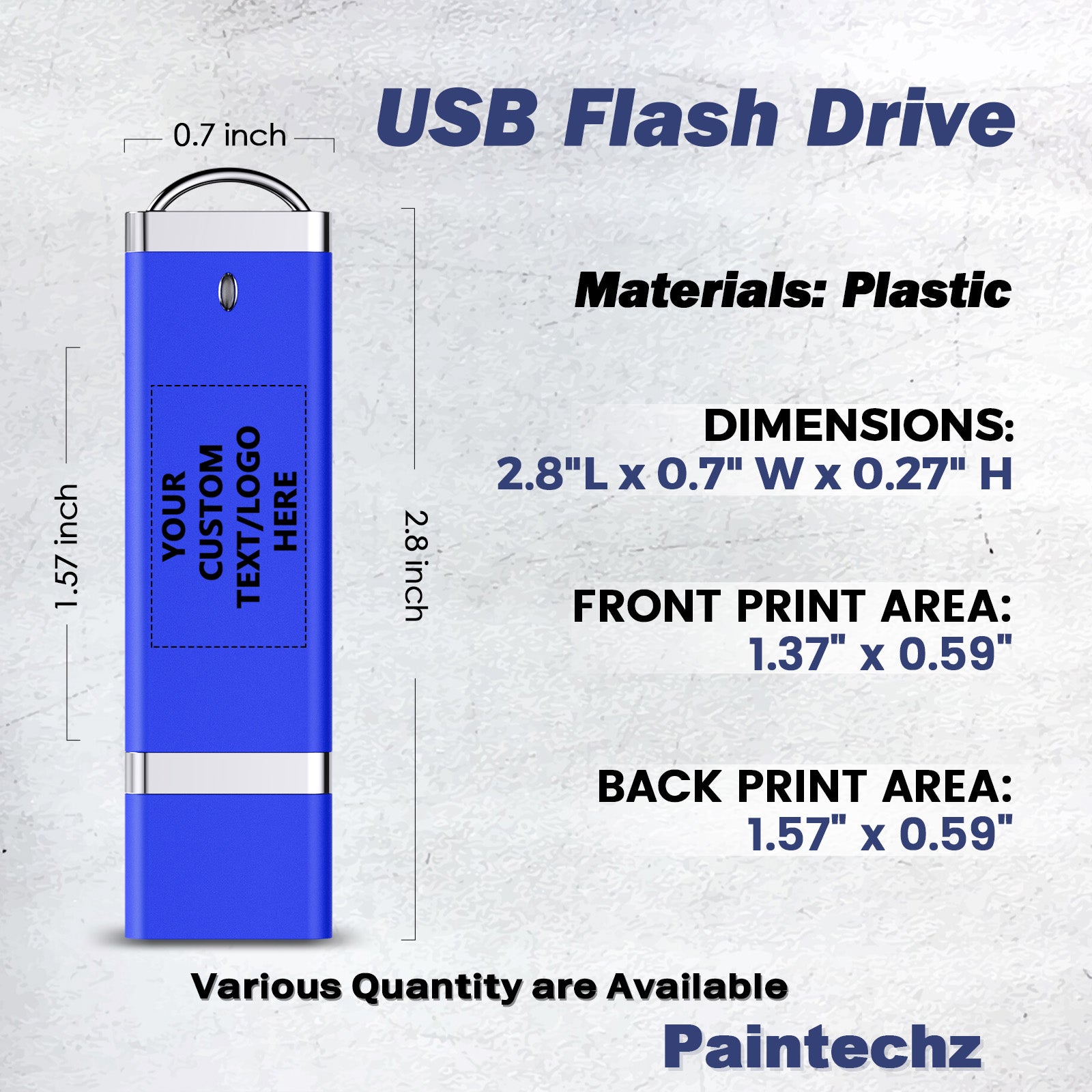 Custom Classic USB Flash Drives Bulk, Personalized Logo or Text - 50 Pack