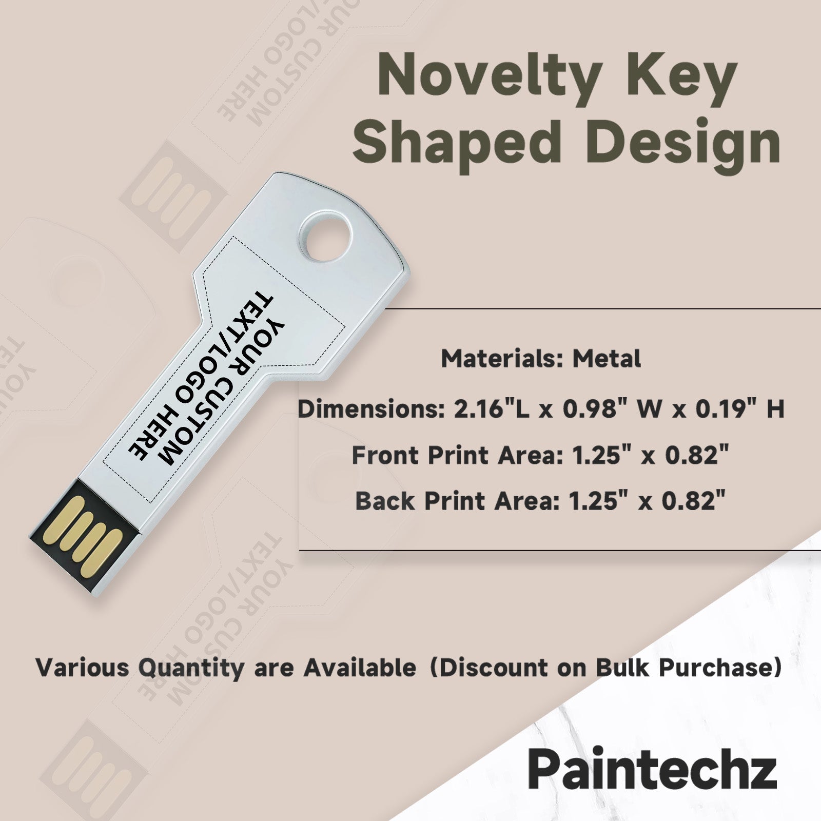 Custom Key USB Flash Drives Bulk, Personalized Logo or Text - 50 Pack
