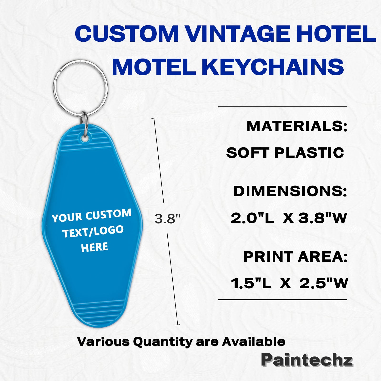 Custom Vintage Hotel Motel Keychains, Personalized Logo, Text Bulk