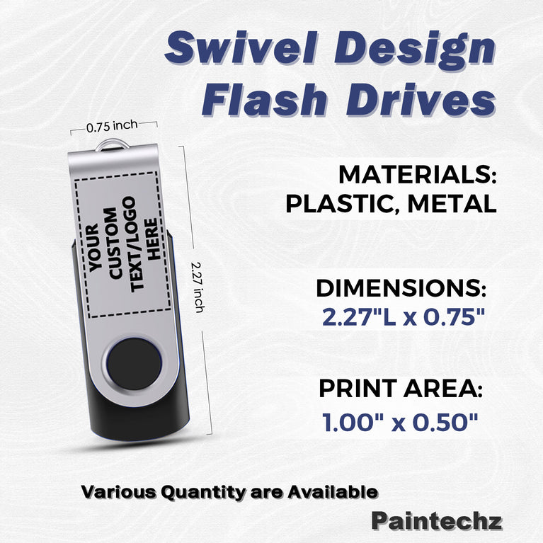 Paintechz Custom Swivel USB Flash Drives Bulk, Personalized Logo or Text - 50 Pack