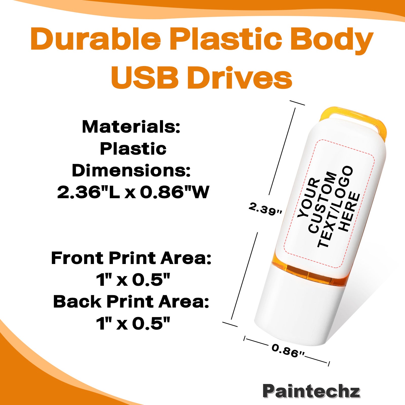 Custom Anti-Lost Cap USB Flash Drives, Personalized Logo or Text - 50 Pack