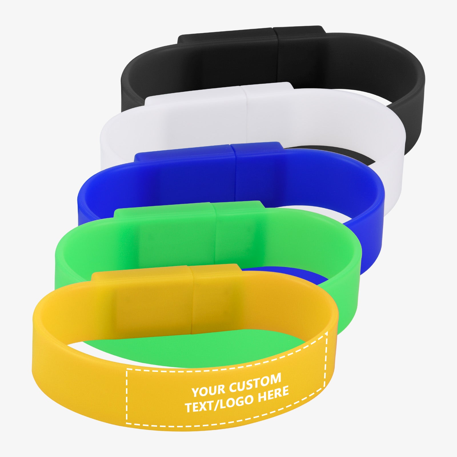 Custom Wristband USB Flash Drives Bulk, Personalized Logo or Text - 50 Pack