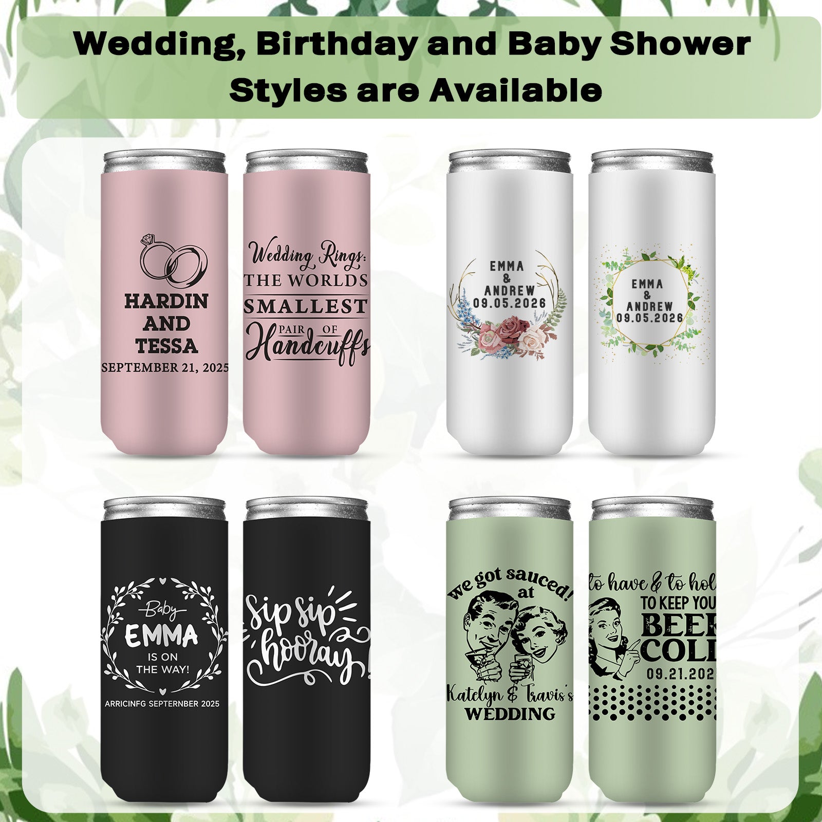 Custom Neoprene Slim Can Coolers, Personalized Logo, Photo or Text Bulk
