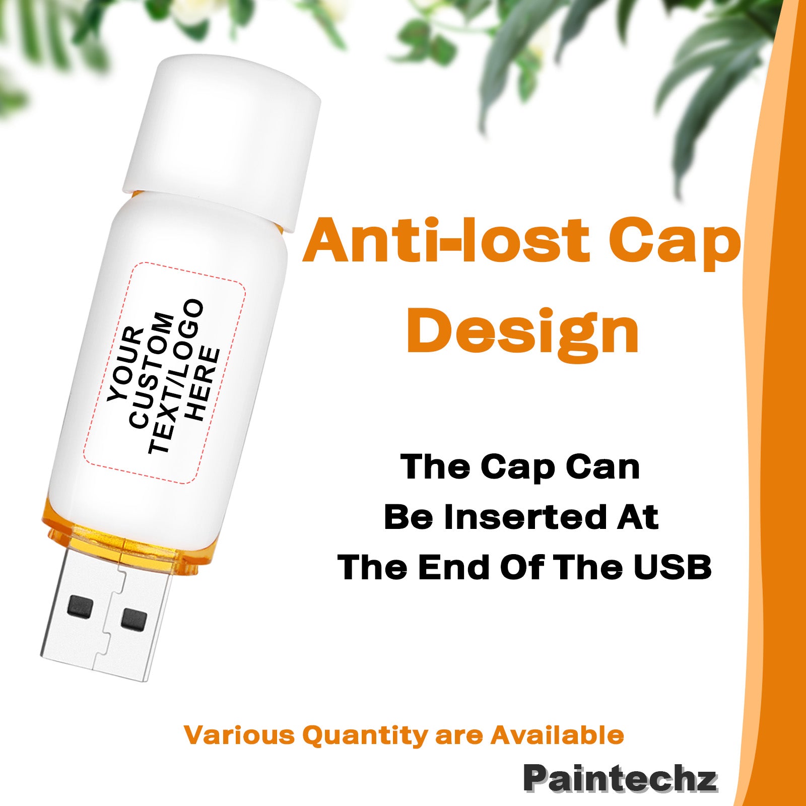 Custom Anti-Lost Cap USB Flash Drives, Personalized Logo or Text - 50 Pack