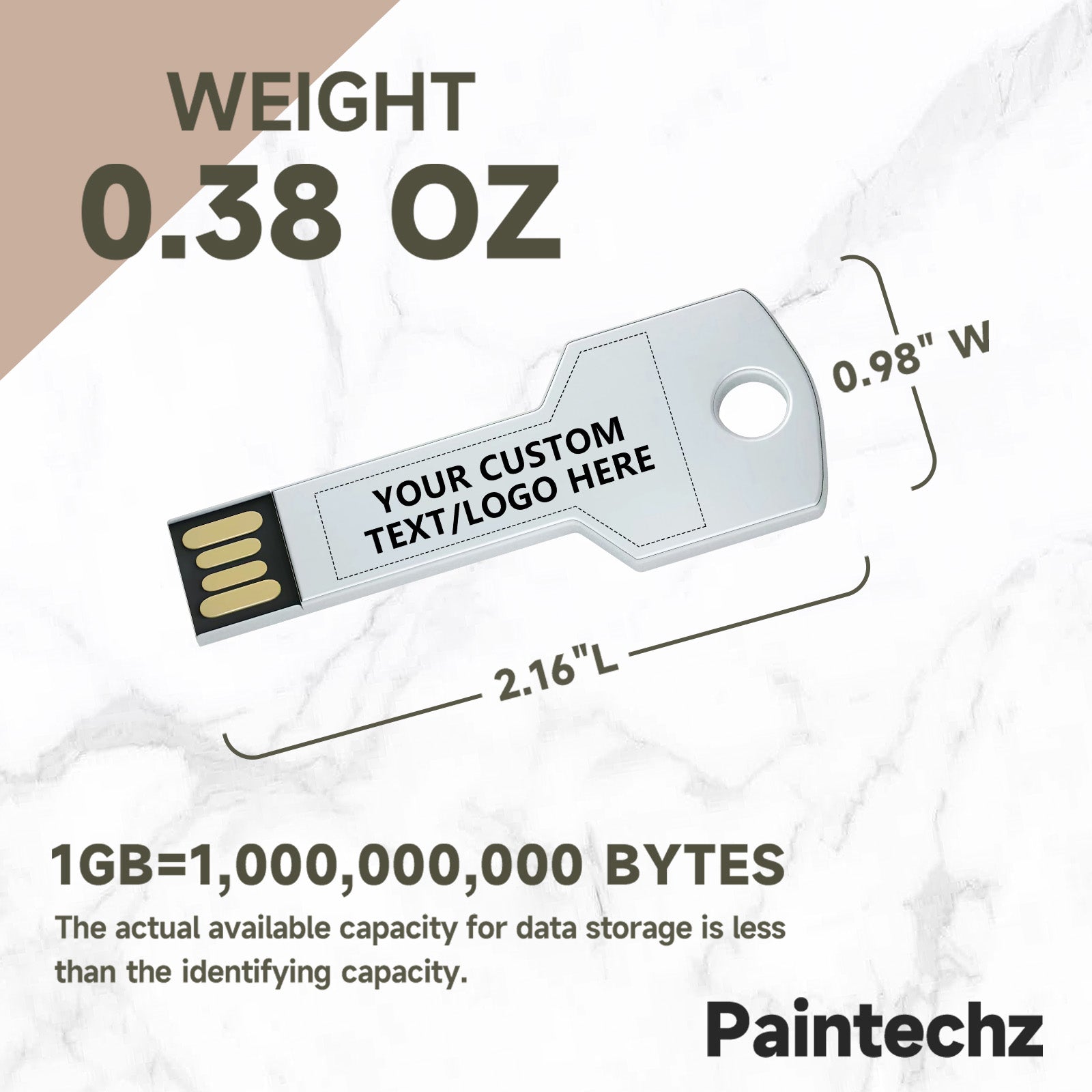 Custom Key USB Flash Drives Bulk, Personalized Logo or Text - 50 Pack
