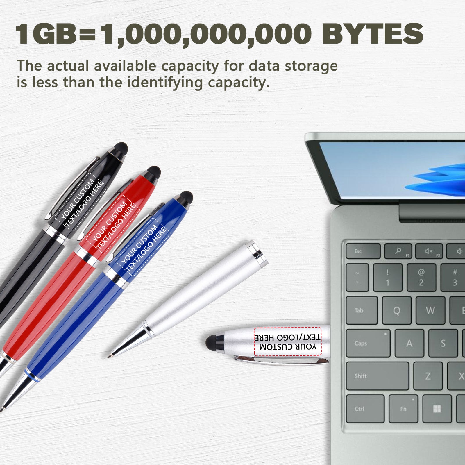 Custom Pen USB Flash Drives Bulk, Personalized Logo or Text - 50 Pack
