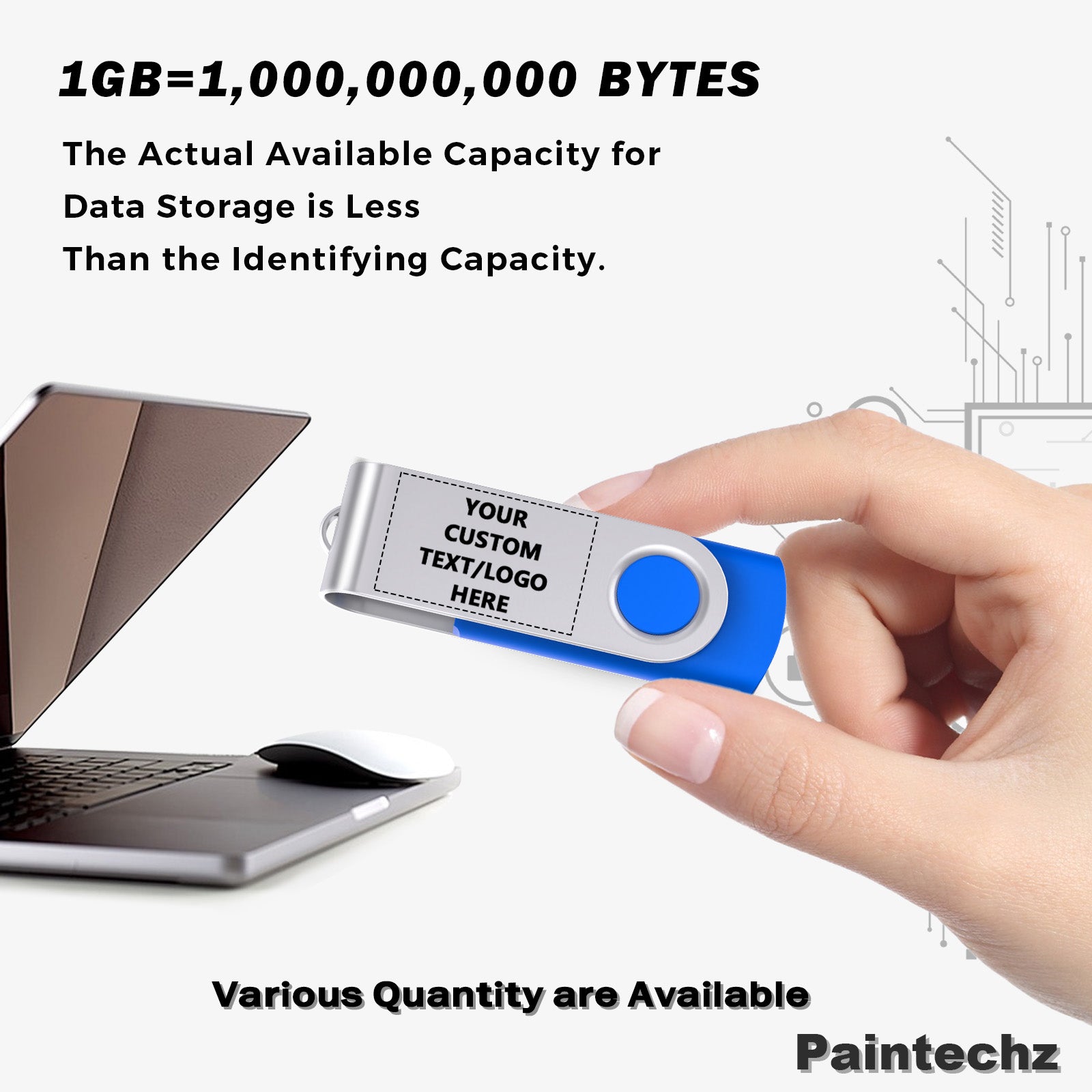 Custom Swivel USB Flash Drives Bulk, Personalized Logo or Text - 50 Pack