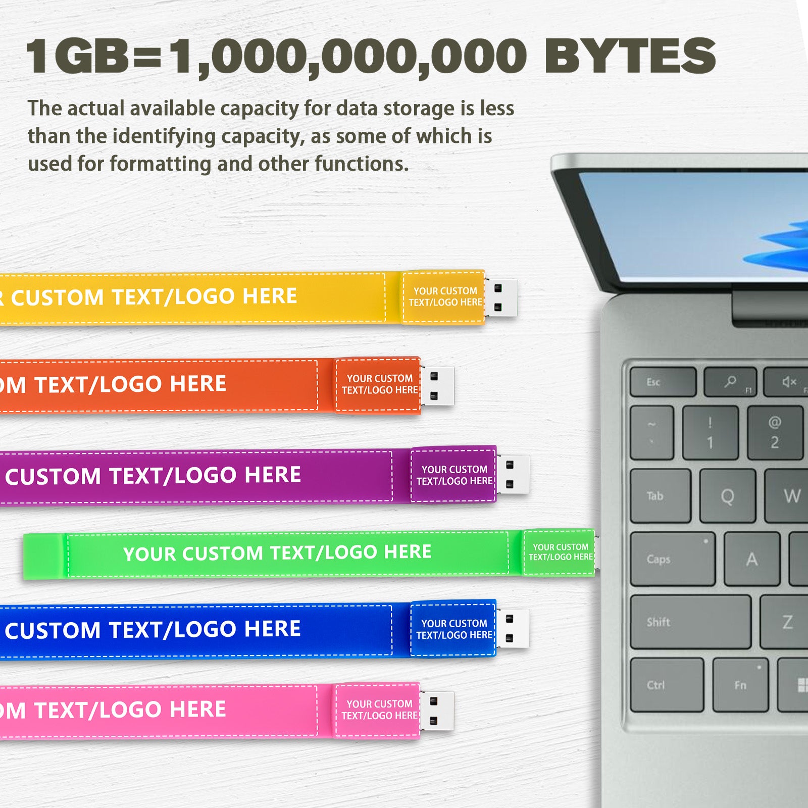 Custom Wristband USB Flash Drives Bulk, Personalized Logo or Text - 50 Pack