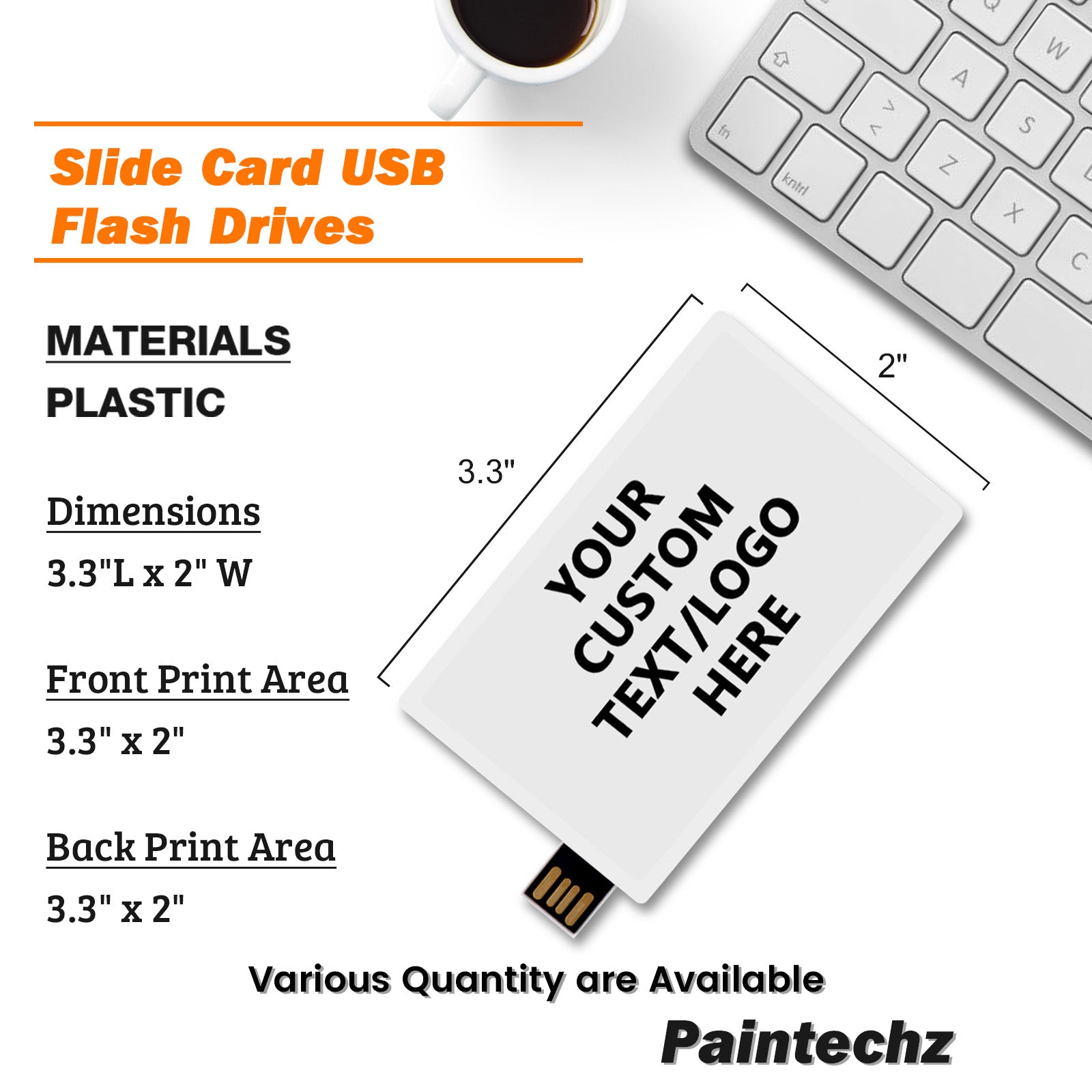 Custom Credit Card USB Flash Drives Bulk, Personalized Logo or Text - 50 Pack