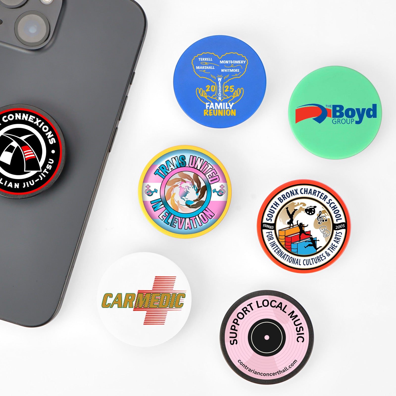 Custom Phone Grip with Expanding Kickstand, Adhesive Grip, Personalized Logo, Text