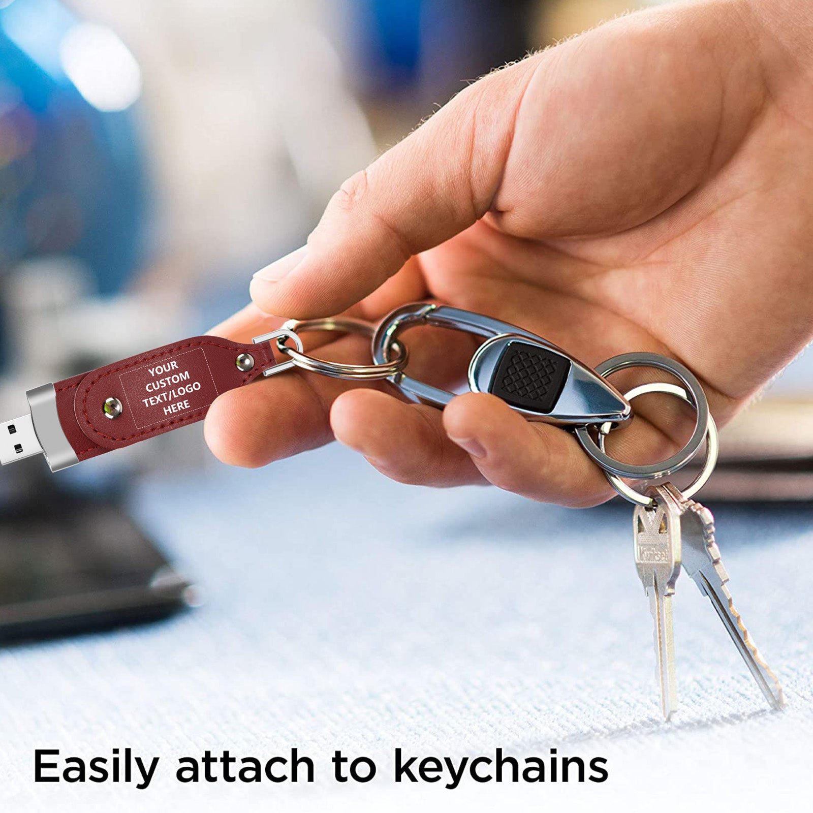 Custom Leather USB Flash Drives, Personalized Logo or Text - 50 Pack
