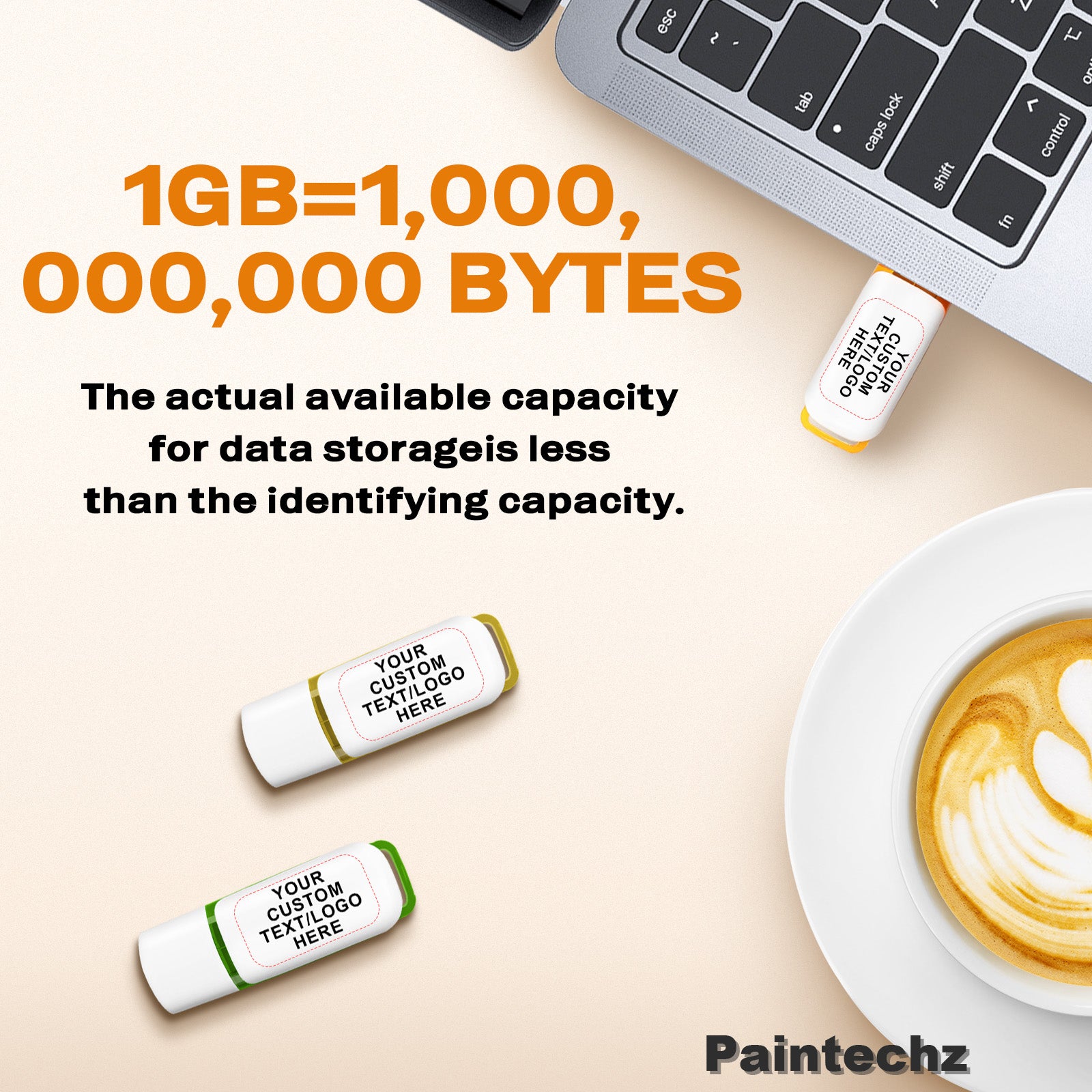 Custom Anti-Lost Cap USB Flash Drives, Personalized Logo or Text - 50 Pack