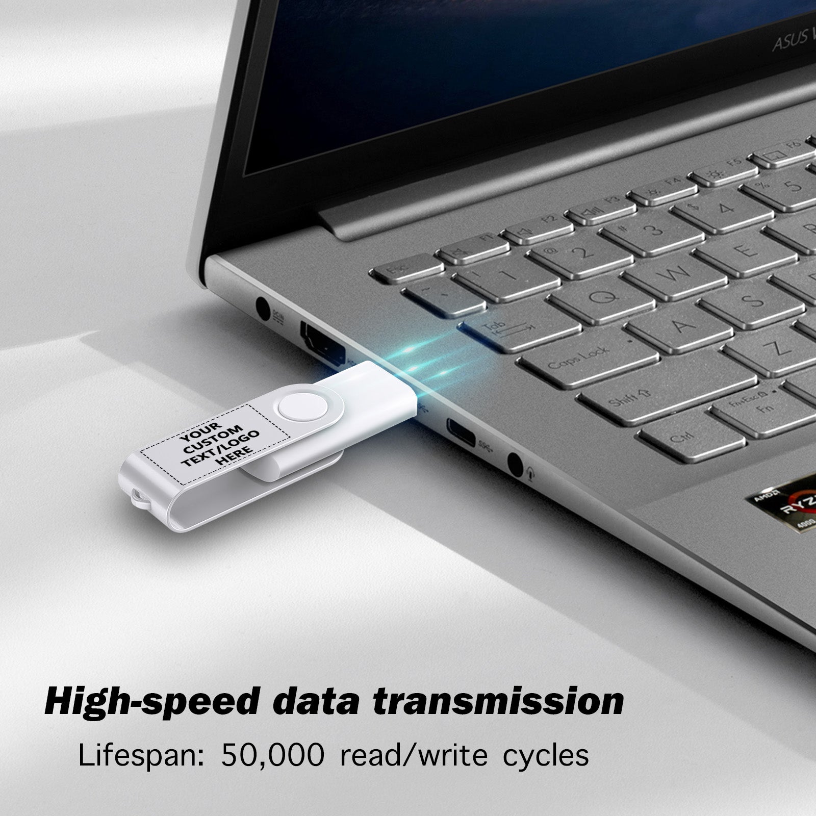 Custom Swivel USB Flash Drives Bulk, Personalized Logo or Text - 50 Pack