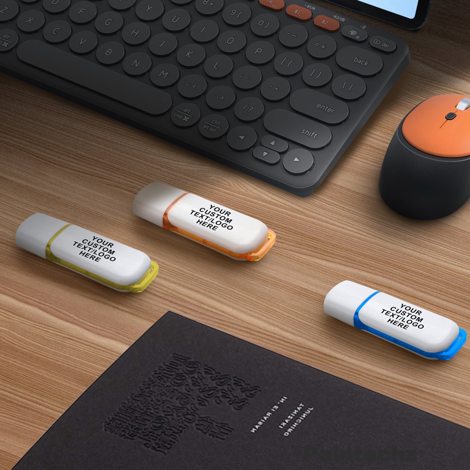 Custom Anti-Lost Cap USB Flash Drives, Personalized Logo or Text - 50 Pack