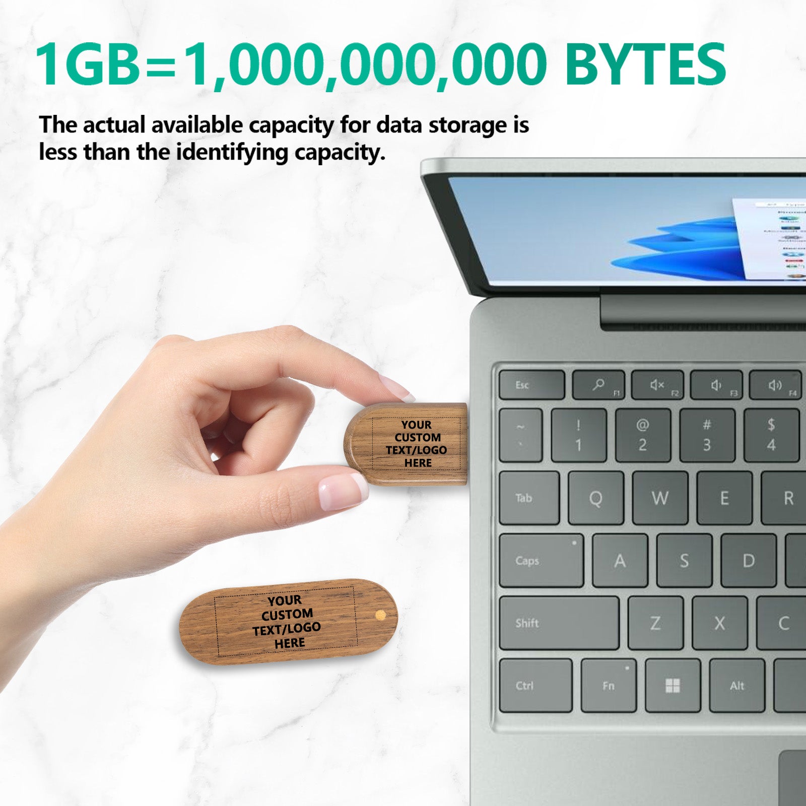 Custom Wood USB Flash Drives Bulk, Personalized Logo or Text - 50 Pack
