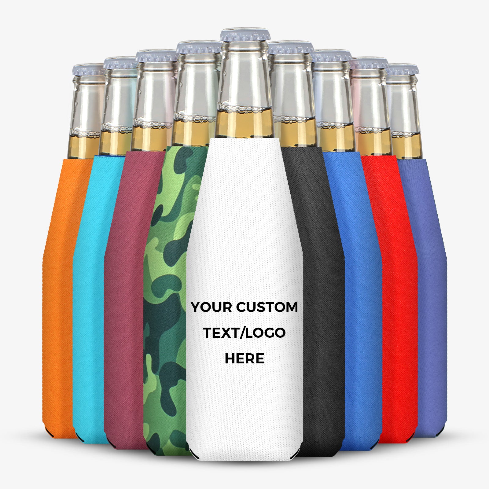 Custom Neoprene Zipper Beer Bottle Coolers, Personalized Logo, Photo or Text Bulk